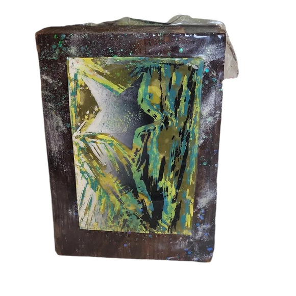 Star Screenprinted Stamped Resin Wood Block - Picture 1 of 5